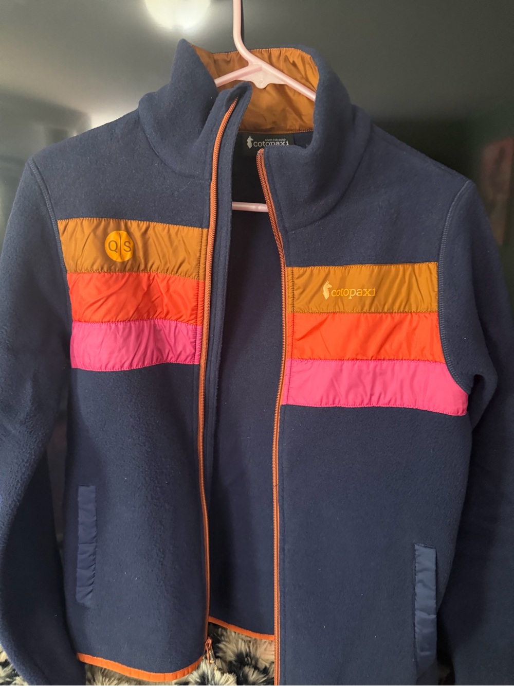 cotopaxi Navy Fleece Jacket with Orange & Pink Colorblock
